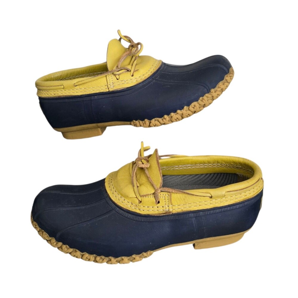 LL Bean Bean Boots Low Womens Size 9 Wide Yellow Blue Duck Shoes Leather Rubber